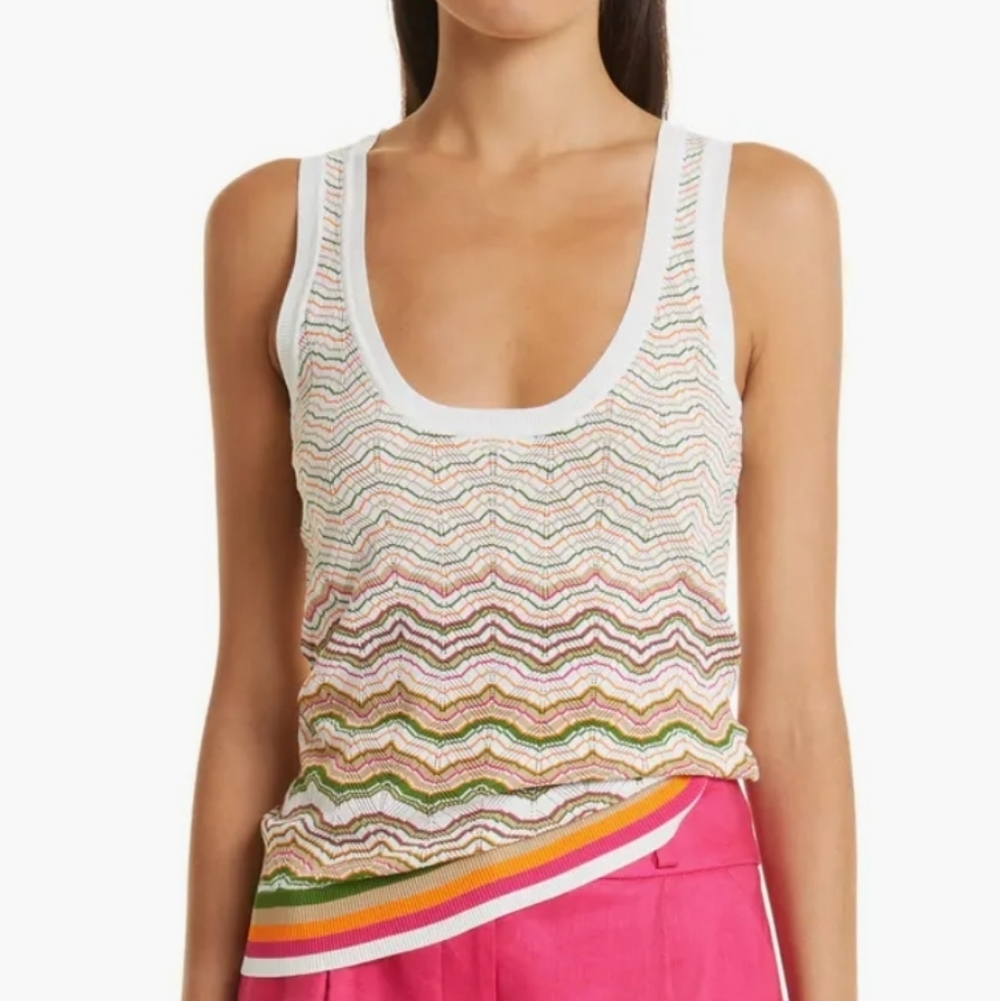 NWOT Veronica Beard Nabella Stripe Pointelle Knit Sweater Tank Top Size Large